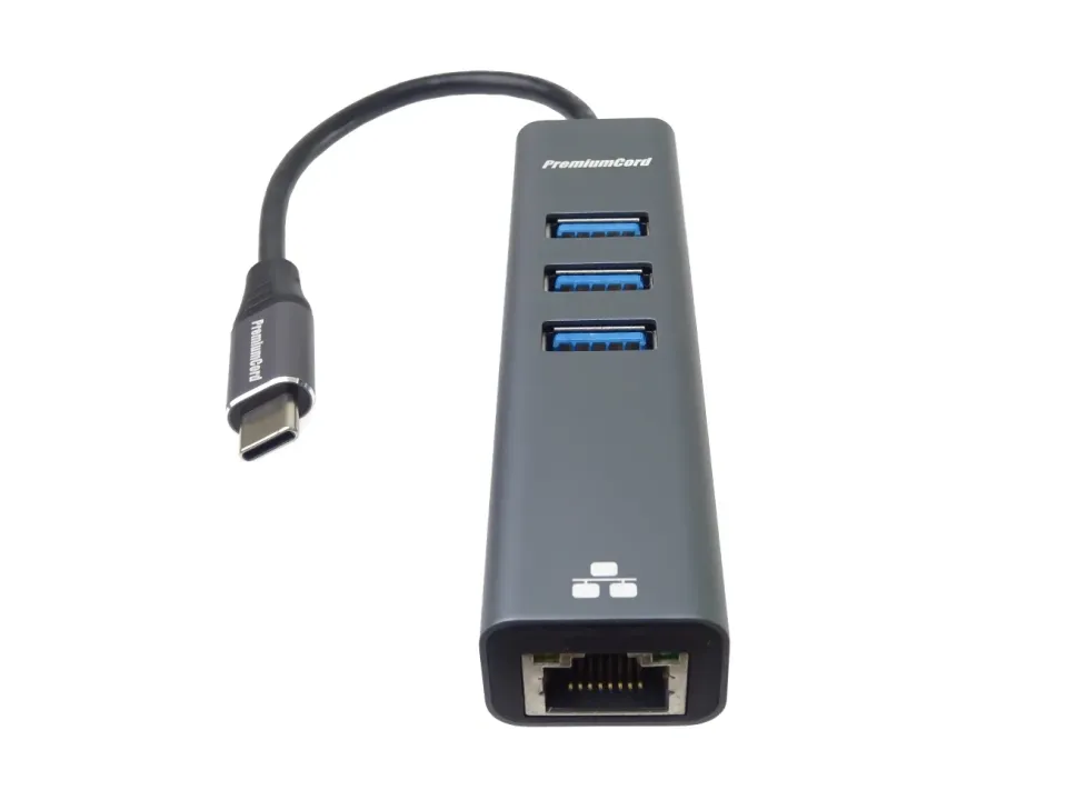 PremiumCord Adapter USB-C na Gigabit 10/100/1000Mbps + 3x USB3.0 konektor