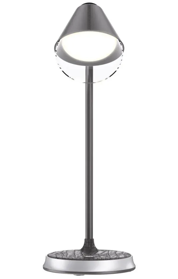 IMMAX LED stolní lampička FINCH/ Qi nabíjení/ 9W/ 12V/2A/ stmívatelná/ šedá + stříbrné prvky