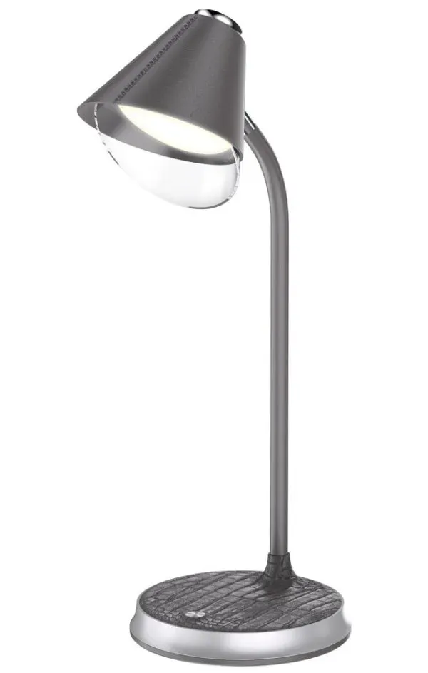 IMMAX LED stolní lampička FINCH/ Qi nabíjení/ 9W/ 12V/2A/ stmívatelná/ šedá + stříbrné prvky