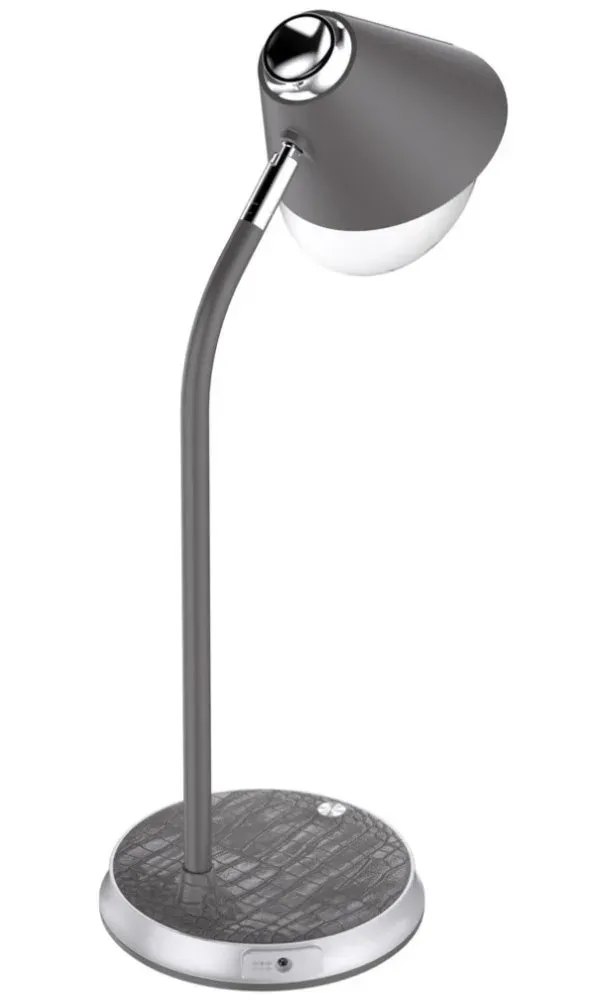 IMMAX LED stolní lampička FINCH/ Qi nabíjení/ 9W/ 12V/2A/ stmívatelná/ šedá + stříbrné prvky