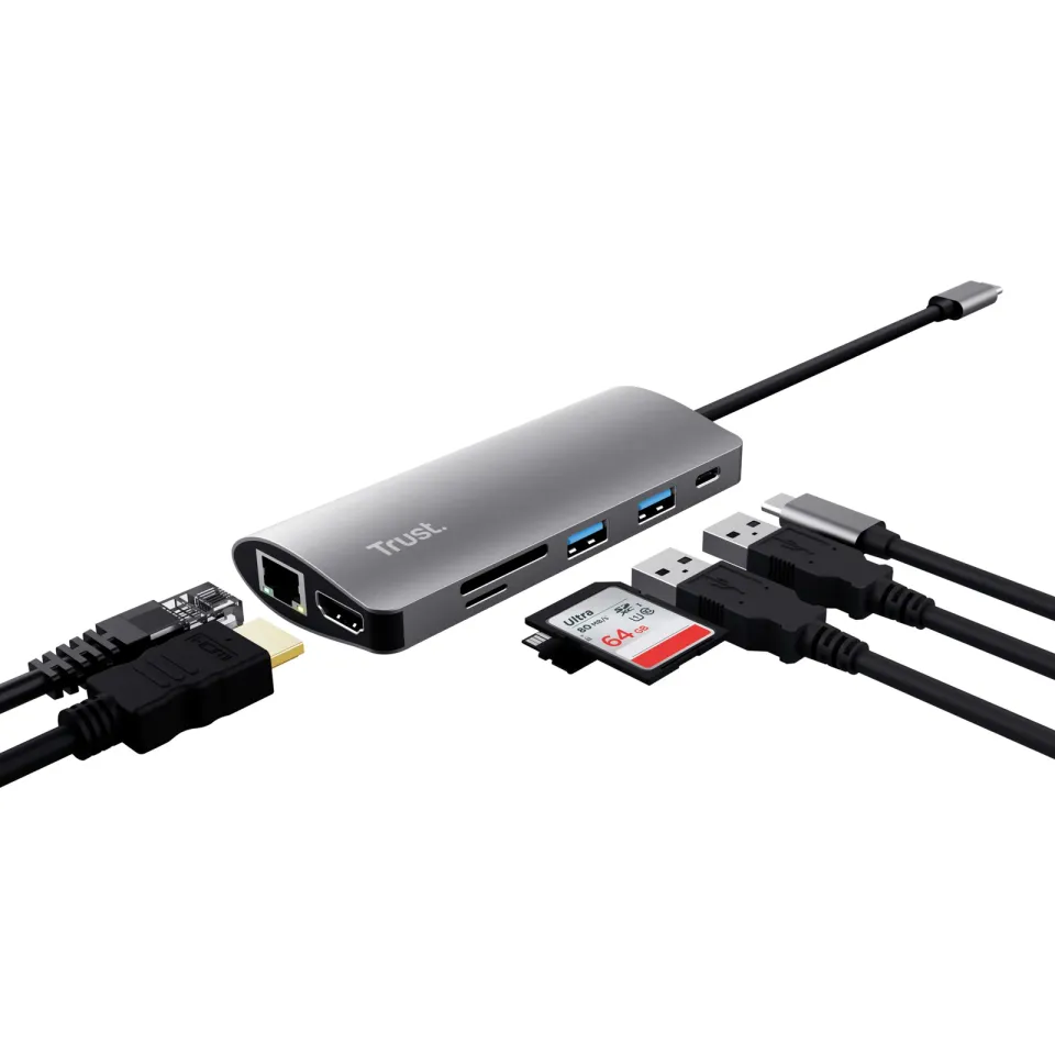 TRUST Dokovací stanice DALYX USB-C 7v1, 1xHDMI, 1xUSB-C, 2xUSB, 1x RJ45, šedá