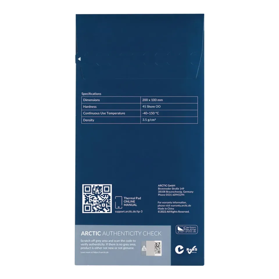 ARCTIC Thermal pad TP-3 (200x100mm, t:0.5mm, pack of 2pcs) (Premium Performance Thermal Pad)