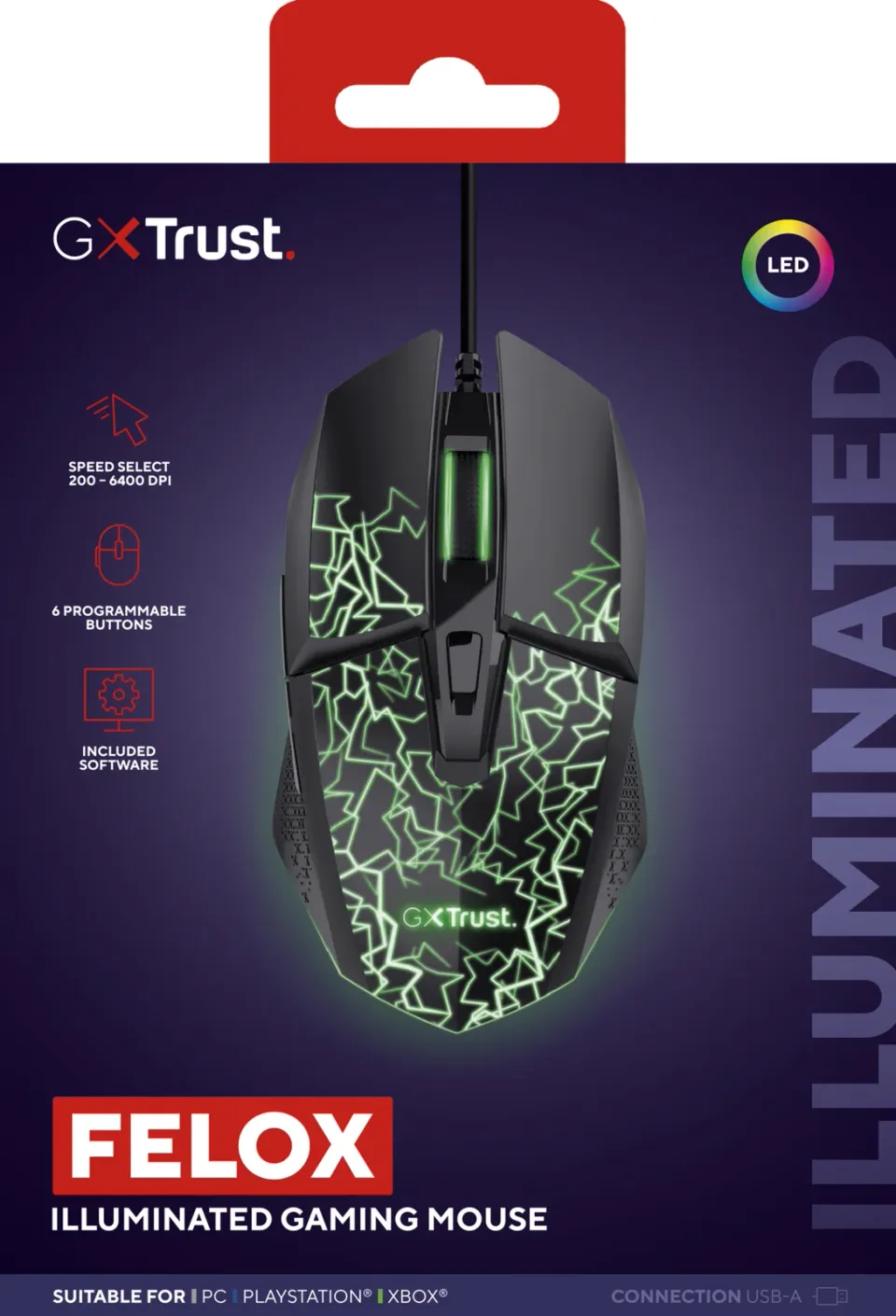 TRUST Myš GXT 113 Felox, Drátová USB, RGB, černá