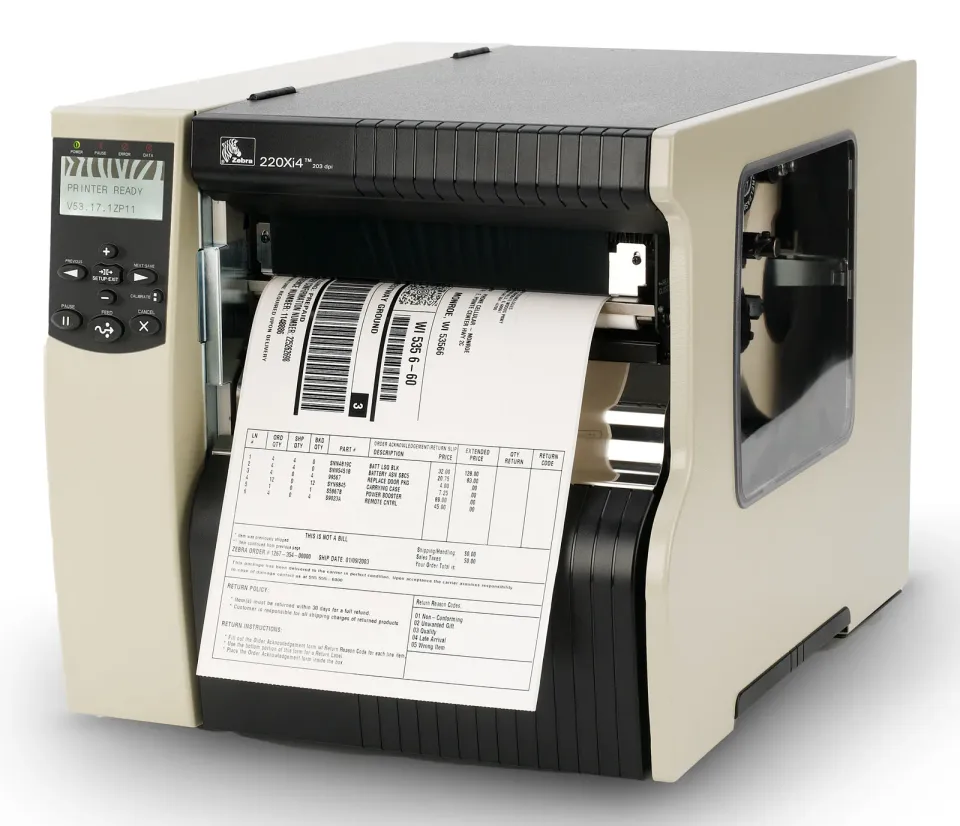 ZEBRA printer 220Xi4, 300dpi,PrintServer,Rewind
