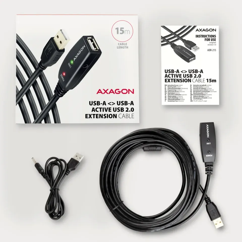 AXAGON ADR-215, USB2.0 aktivní prodlužovací / repeater kabel, 15m