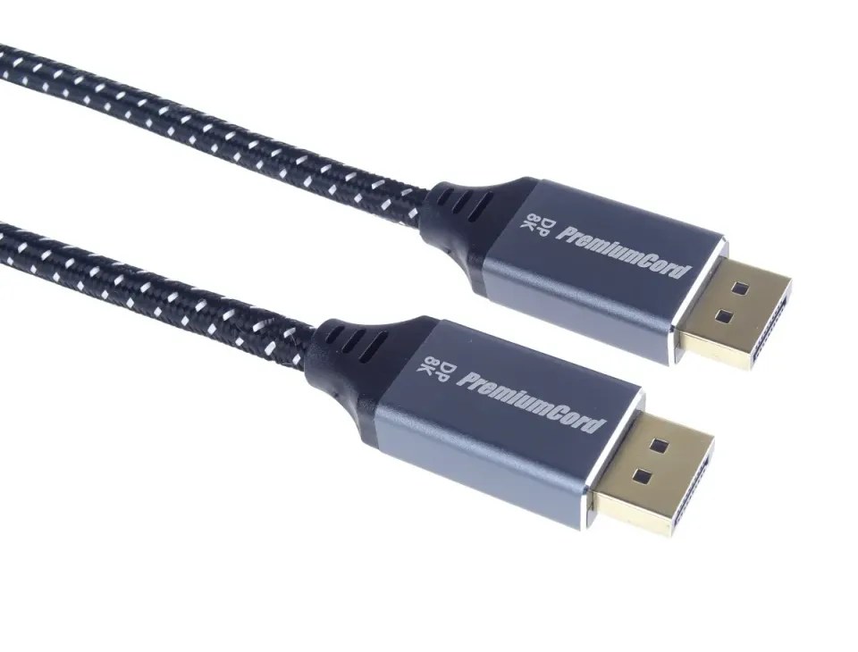 PremiumCord DisplayPort 1.4 přípojný kabel, kovové a zlacené konektory, 1,5m