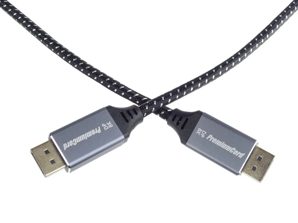 PremiumCord DisplayPort 1.4 přípojný kabel, kovové a zlacené konektory, 1,5m