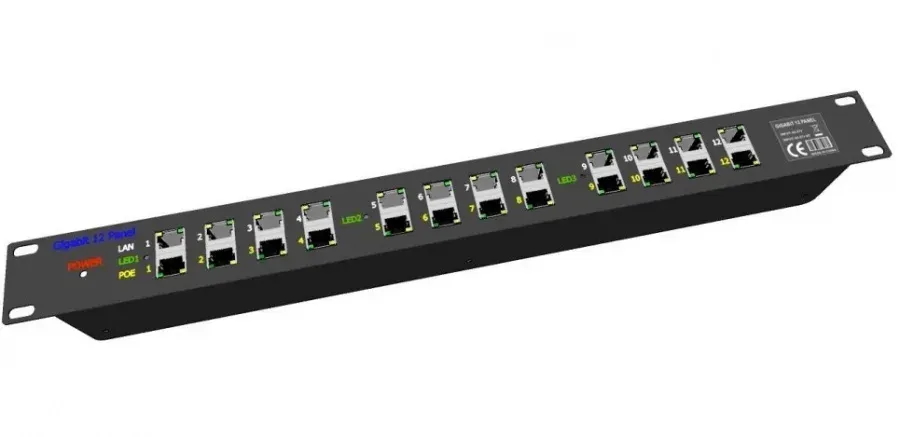 POE Gigabitový Patch panel Cat5 19" 12port 1U