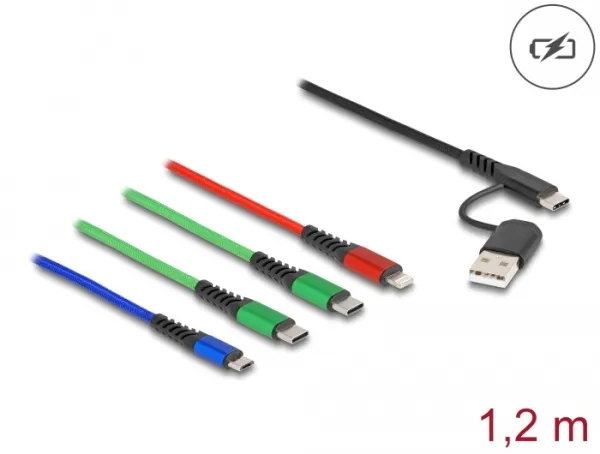 Delock Nabíjecí kabel USB 4 v 1 USB Typu-A + USB-C na Lightning / Micro USB / 2
