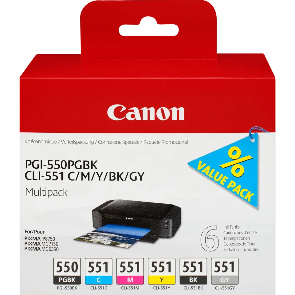 Canon cartridge PGI-550/CLI-551 PGBK/C/M/Y/BK/GY Multi Pack/1x15ml, 5x7ml