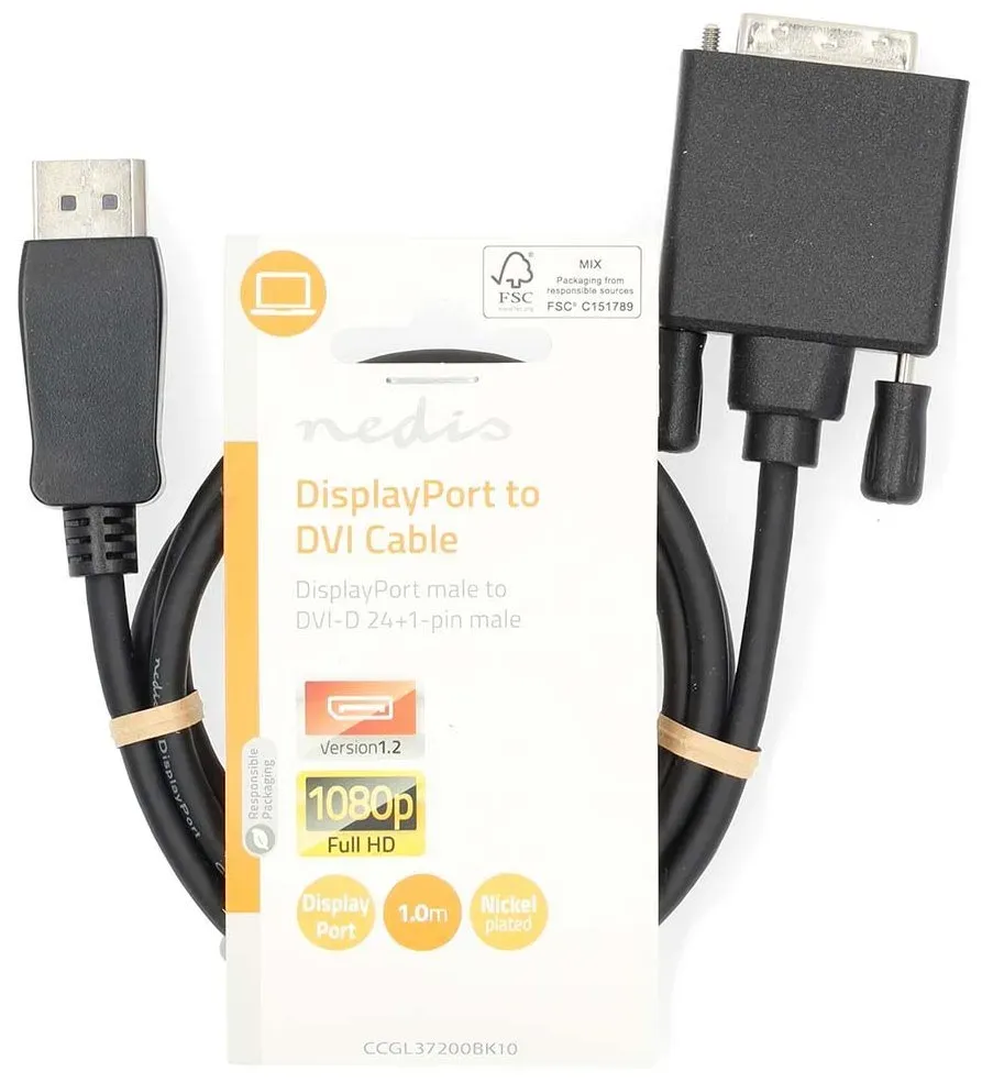 NEDIS kabel DisplayPort - DVI/ zástrčka DisplayPort - 24+1pinová zástrčka DVI-D/ černý/ bulk/ 2m