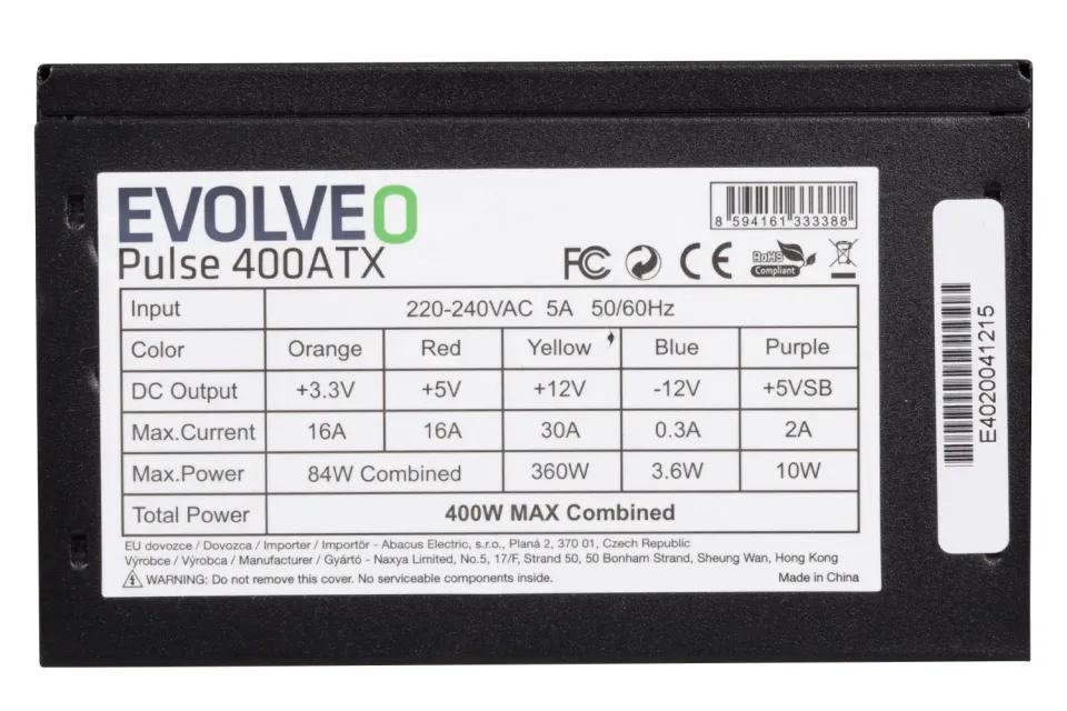 EVOLVEO Pulse 400ATX, zdroj 400W, ATX 2.2, 1× PCIe, aPFC, tichý 120mm ventilátor