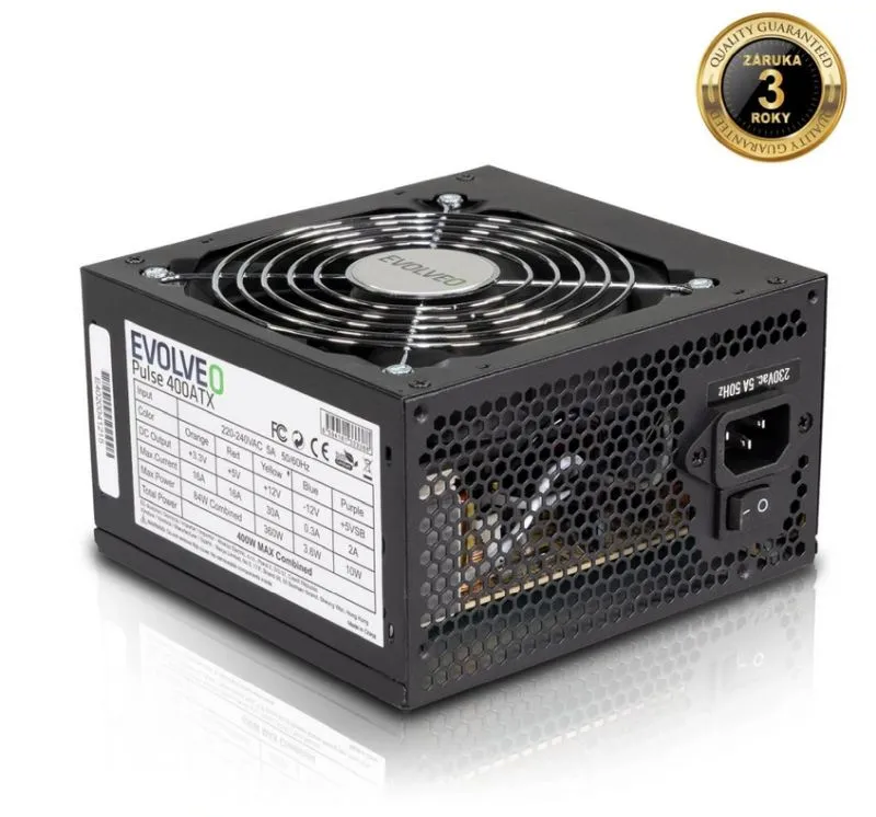 EVOLVEO Pulse 400ATX, zdroj 400W, ATX 2.2, 1× PCIe, aPFC, tichý 120mm ventilátor