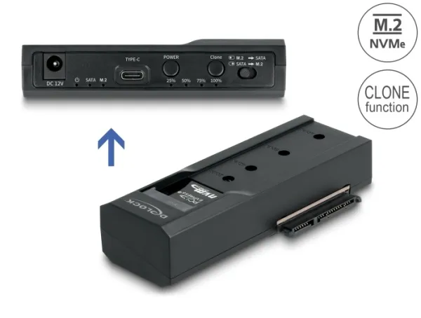 Delock Převodník USB Type-C pro 1 x SSD M.2 NVMe + 1 x SATA SSD / HDD s funkcí k