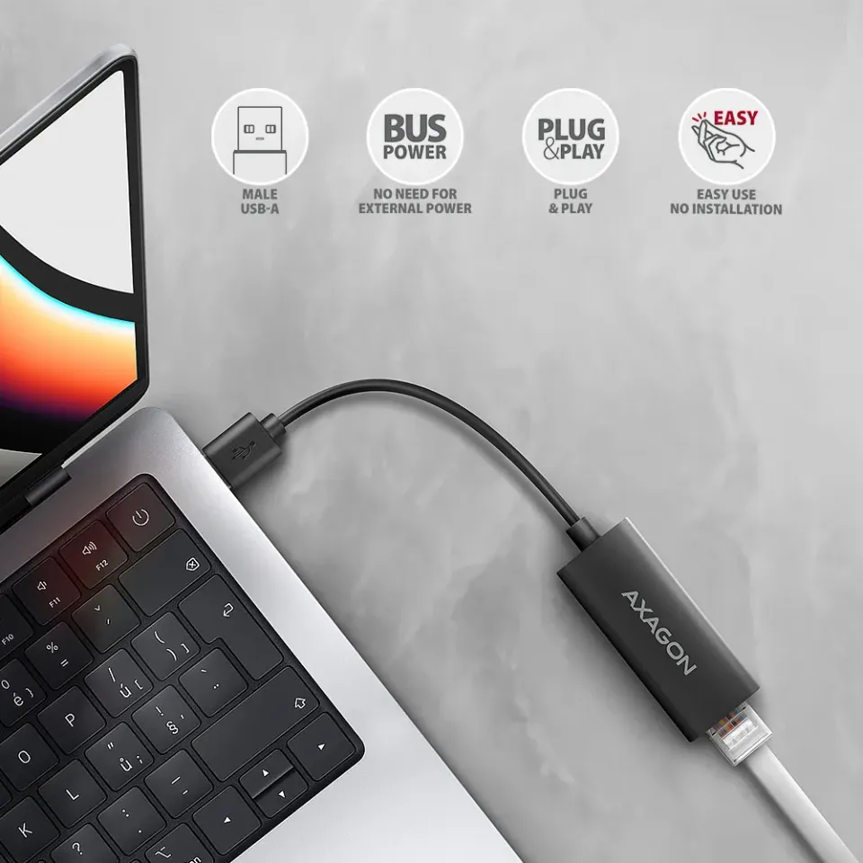 AXAGON ADE-AR, USB-A 3.2 Gen 1 - Gigabit Ethernet síťová karta, Realtek 8153, au