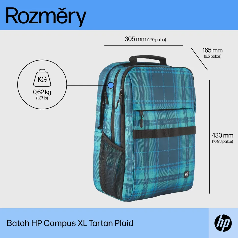 HP Campus XL Tartan plaid Backpack - Batoh