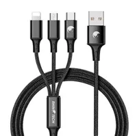 RhinoTech nabíjecí a datový kabel 3v1 USB-A (MicroUSB + Lightning + USB-C) 1,2m černá