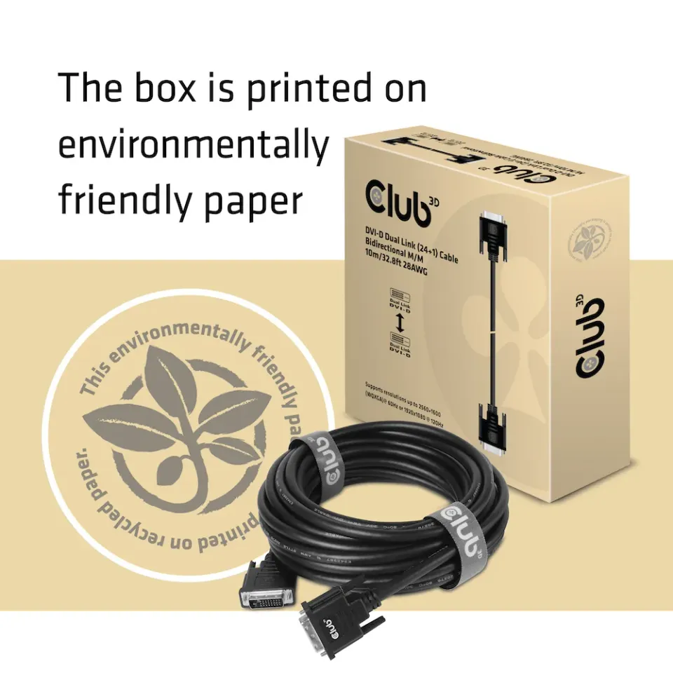 Club3D kabel DVI-D Dual Link (24+1), 10m, Bidirectional, 28 AWG