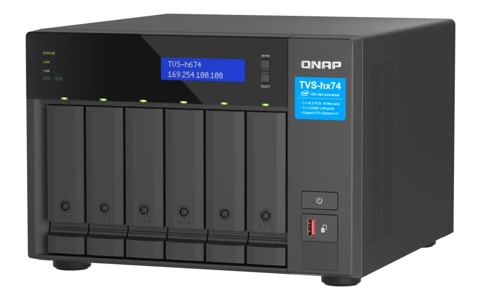 QNAP TVS-h674-i3-16G (4core 4,3GHz, ZFS, 16GB RAM, 6x SATA, 2x M.2 NVMe, 2x PCIe, 2x 2,5GbE, HDMI)