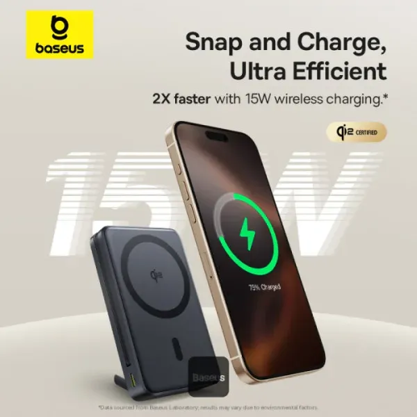 Baseus Powerbanka PicoGo Qi2 10000mAh 45W s kabelem USB-C černá