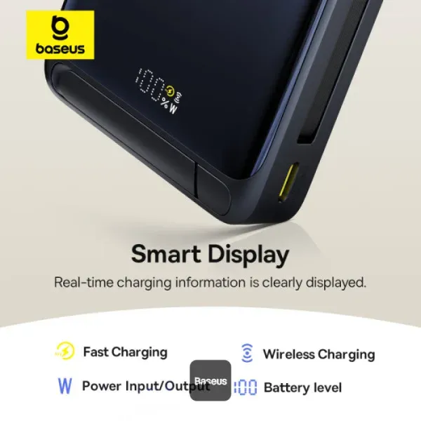 Baseus Powerbanka PicoGo Qi2 10000mAh 45W s kabelem USB-C černá