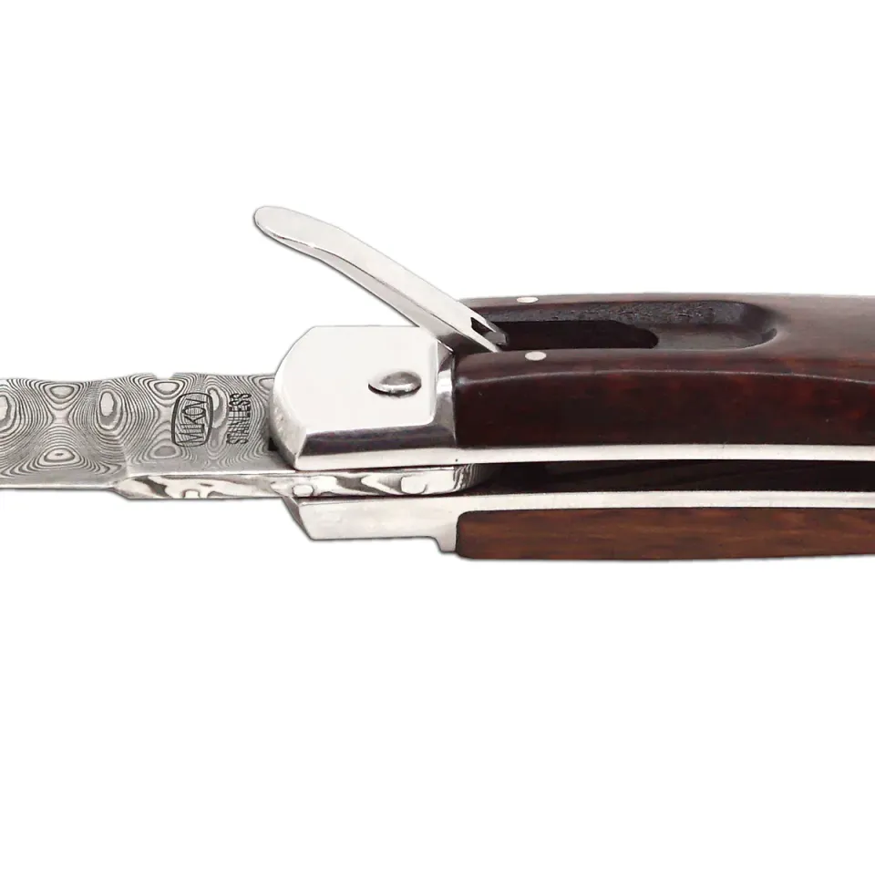 Vyhazovací zavírací nůž PREDATOR JAGUAR – damašek, střenka dřevo 241-DD1 materiál držadla - střenky exotické dřevo - cocobolo