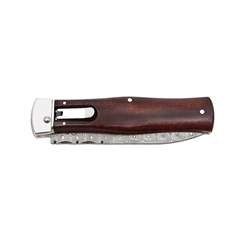 Vyhazovací zavírací nůž PREDATOR JAGUAR – damašek, střenka dřevo 241-DD1 materiál držadla - střenky exotické dřevo - cocobolo