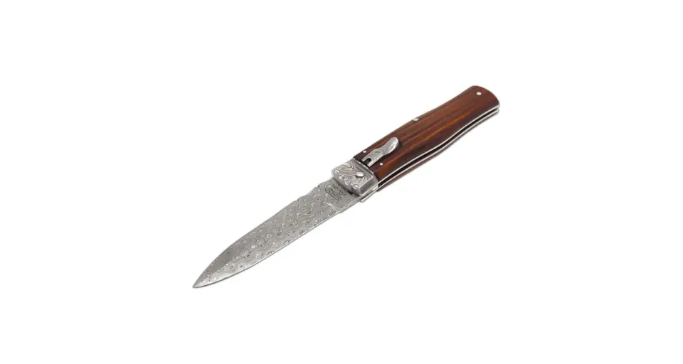 Vyhazovací zavírací nůž PREDATOR JAGUAR – damašek, střenka dřevo 241-DD1 materiál držadla - střenky exotické dřevo - cocobolo