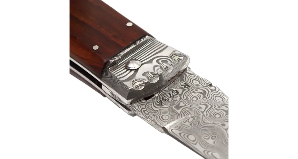 Vyhazovací zavírací nůž PREDATOR JAGUAR – damašek, střenka dřevo 241-DD1 materiál držadla - střenky exotické dřevo - cocobolo