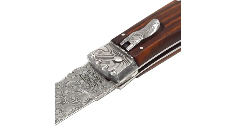 Vyhazovací zavírací nůž PREDATOR JAGUAR – damašek, střenka dřevo 241-DD1 materiál držadla - střenky exotické dřevo - cocobolo