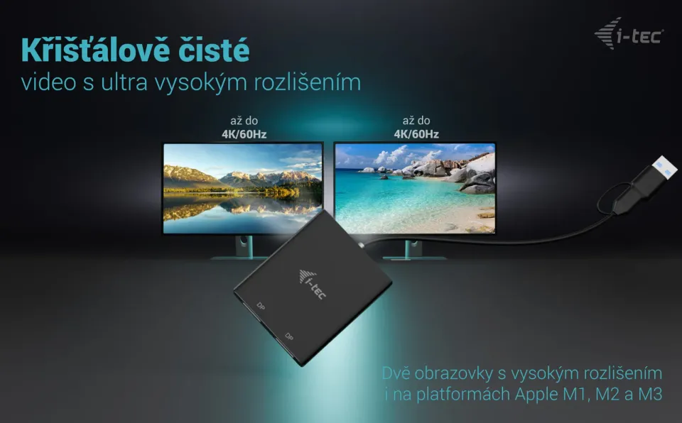 I-Tec USB-A/USB-C Dual 4K DP Video Adapter