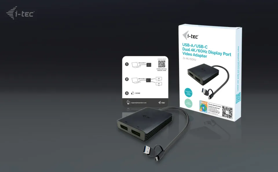 I-Tec USB-A/USB-C Dual 4K DP Video Adapter