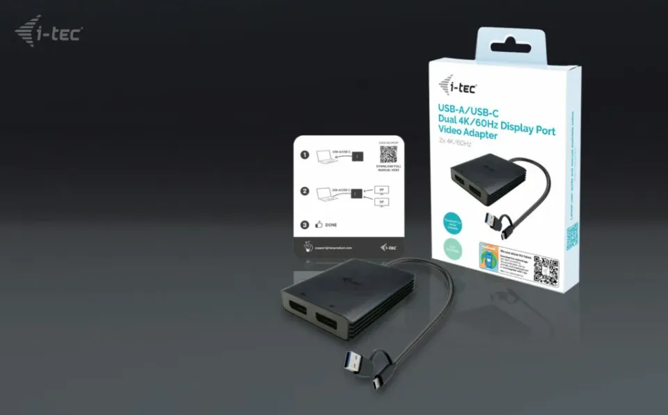 I-Tec USB-A/USB-C Dual 4K DP Video Adapter