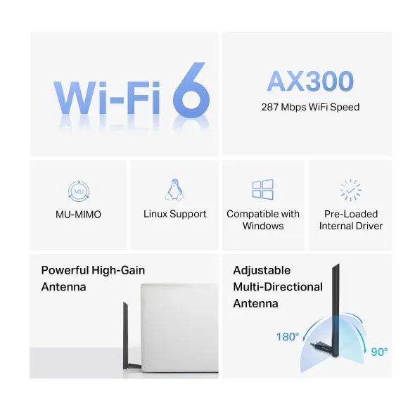 TP-Link Mercusys MA14H AX300 Wi-Fi 6 USB Adaptér s vysokým ziskem
