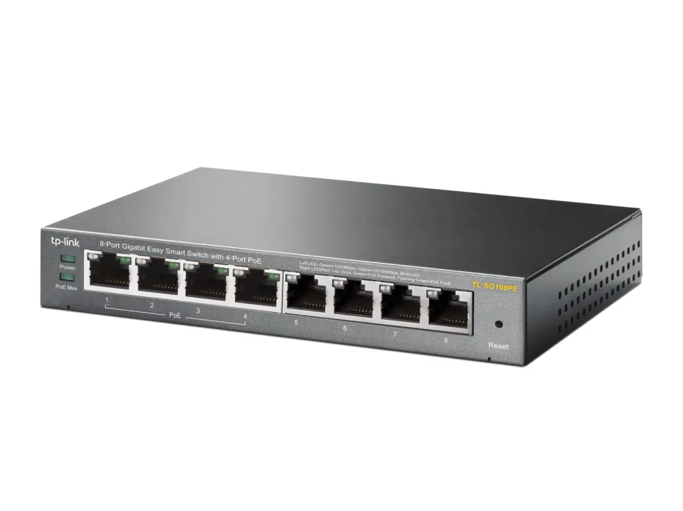 TP-Link Easy Smart switch TL-SG108PE (8xGbE, 4xPoE+, 64W, fanless)