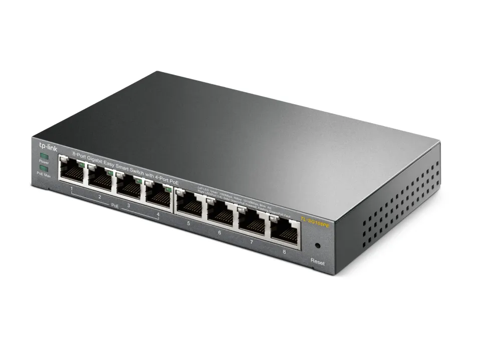 TP-Link Easy Smart switch TL-SG108PE (8xGbE, 4xPoE+, 64W, fanless)