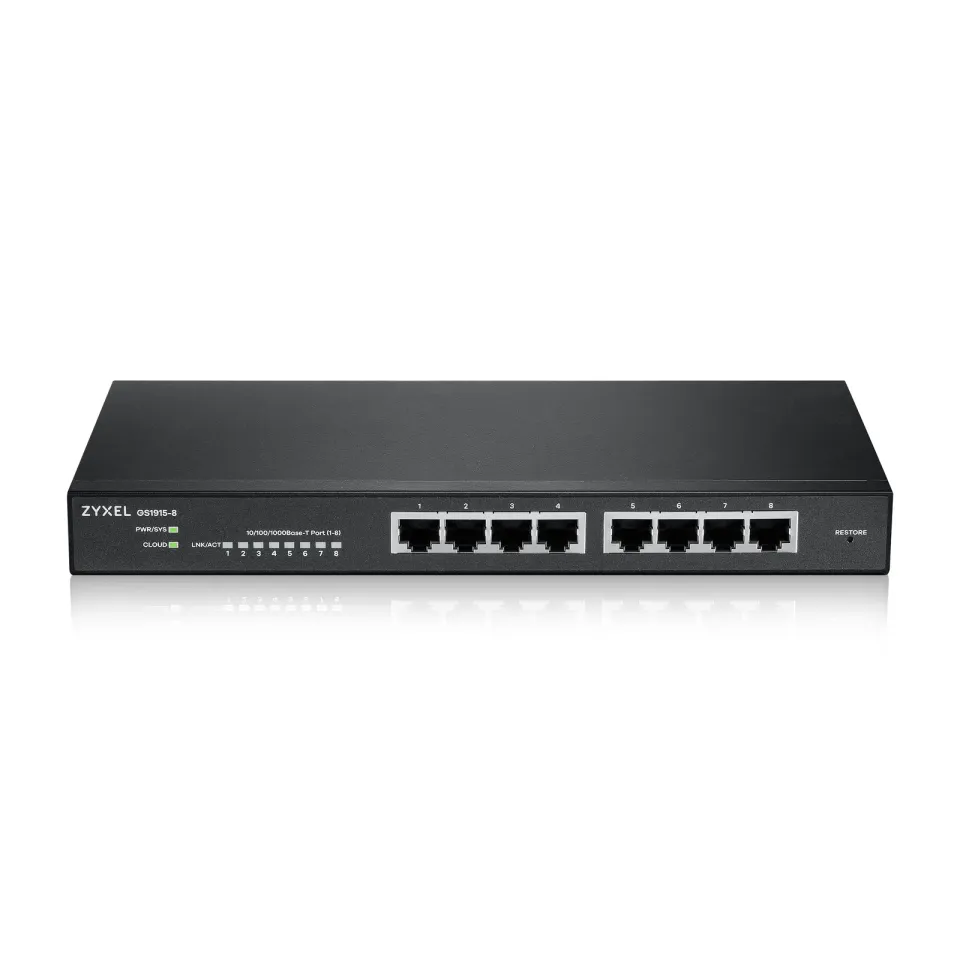 Zyxel GS1915-8 8-port Gigabit Web Smart switch, 8x gigabit RJ45, fanless