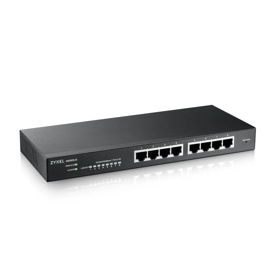 Zyxel GS1915-8 8-port Gigabit Web Smart switch, 8x gigabit RJ45, fanless