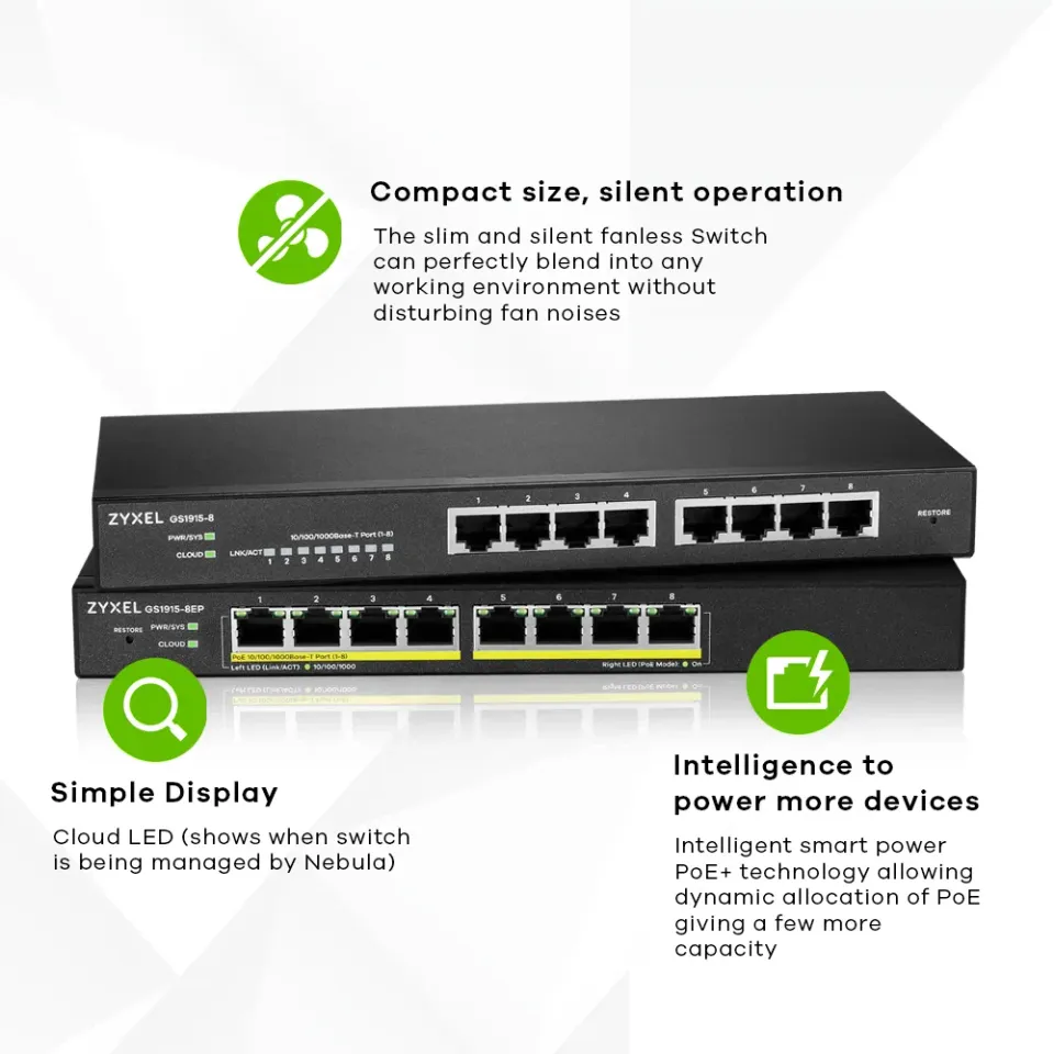 Zyxel GS1915-8 8-port Gigabit Web Smart switch, 8x gigabit RJ45, fanless