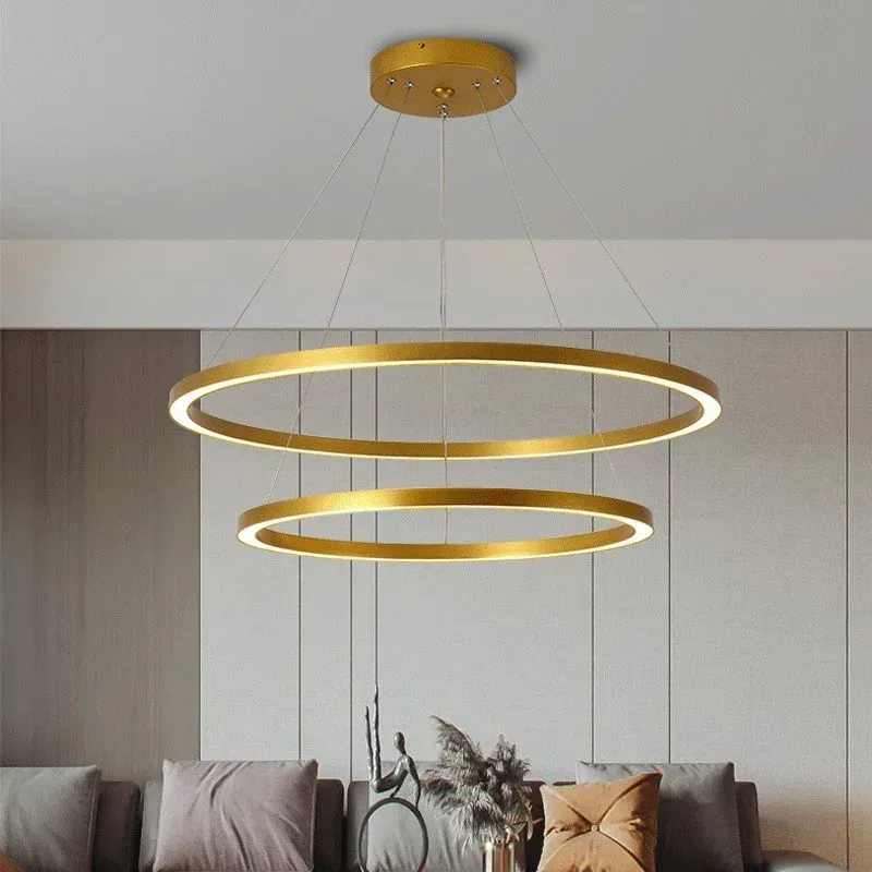 IMMAX NEO FINO SMART závěsné svítidlo 2 kruhy, 60+80cm, 93W zlaté, Zigbee 3.0, TUYA