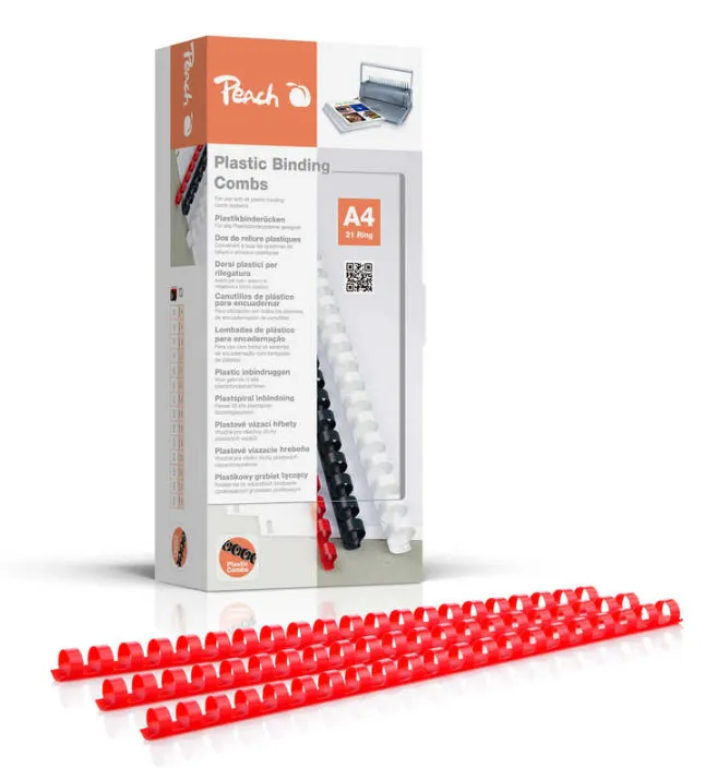 PEACH vazací hřbet plastový, 21 Rg A4 12mm červená (100) 1 balení obsahuje 100 k