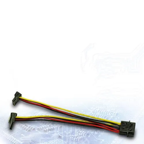 INTER-TECH kabel 1x Molex na 2x SATA napájení, 15cm, zalomené konektory 90°