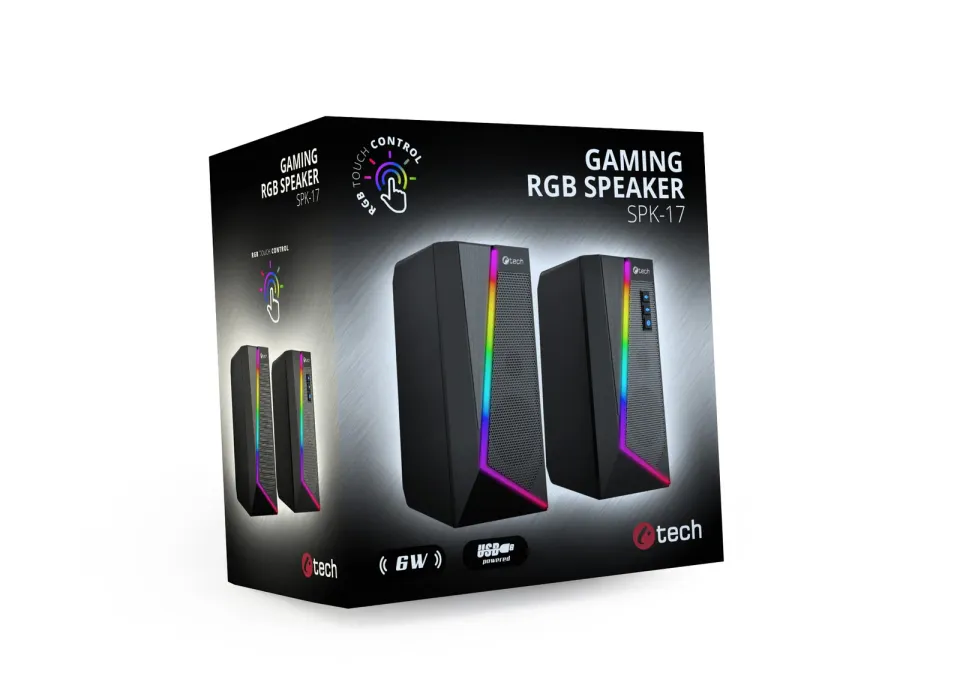 C-TECH reproduktory SPK-17, 2.0, 6W, RGB podsvícení, 3,5mm jack, USB napájení,
