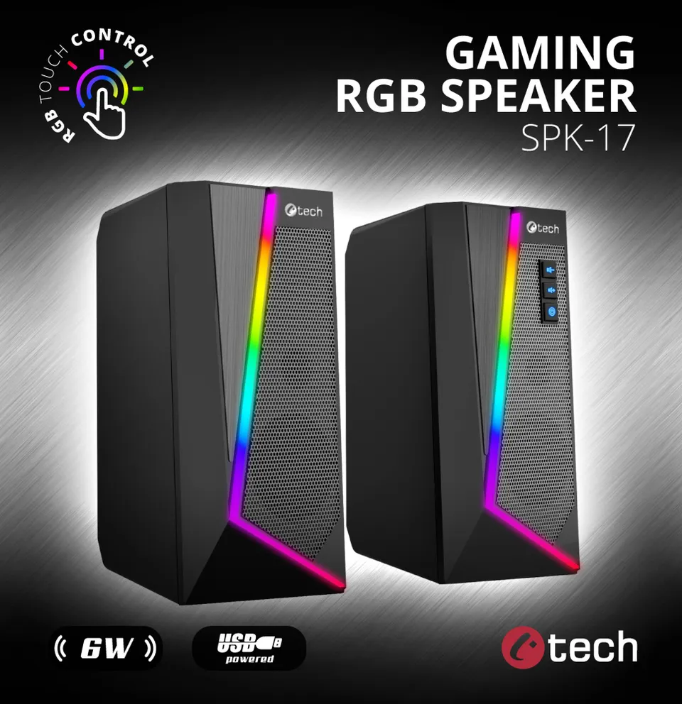 C-TECH reproduktory SPK-17, 2.0, 6W, RGB podsvícení, 3,5mm jack, USB napájení,