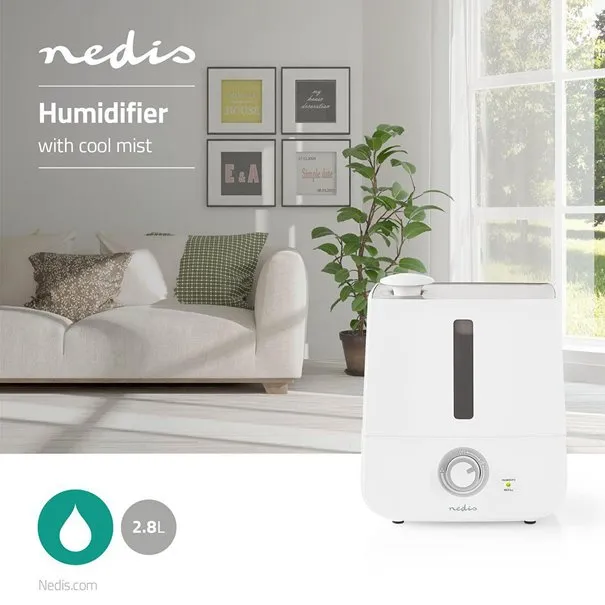 Nedis HUMI110CWT - Zvlhčovač Vzduchu | 30 W | S chladnou mlhou | 2.8 l | Vhodné