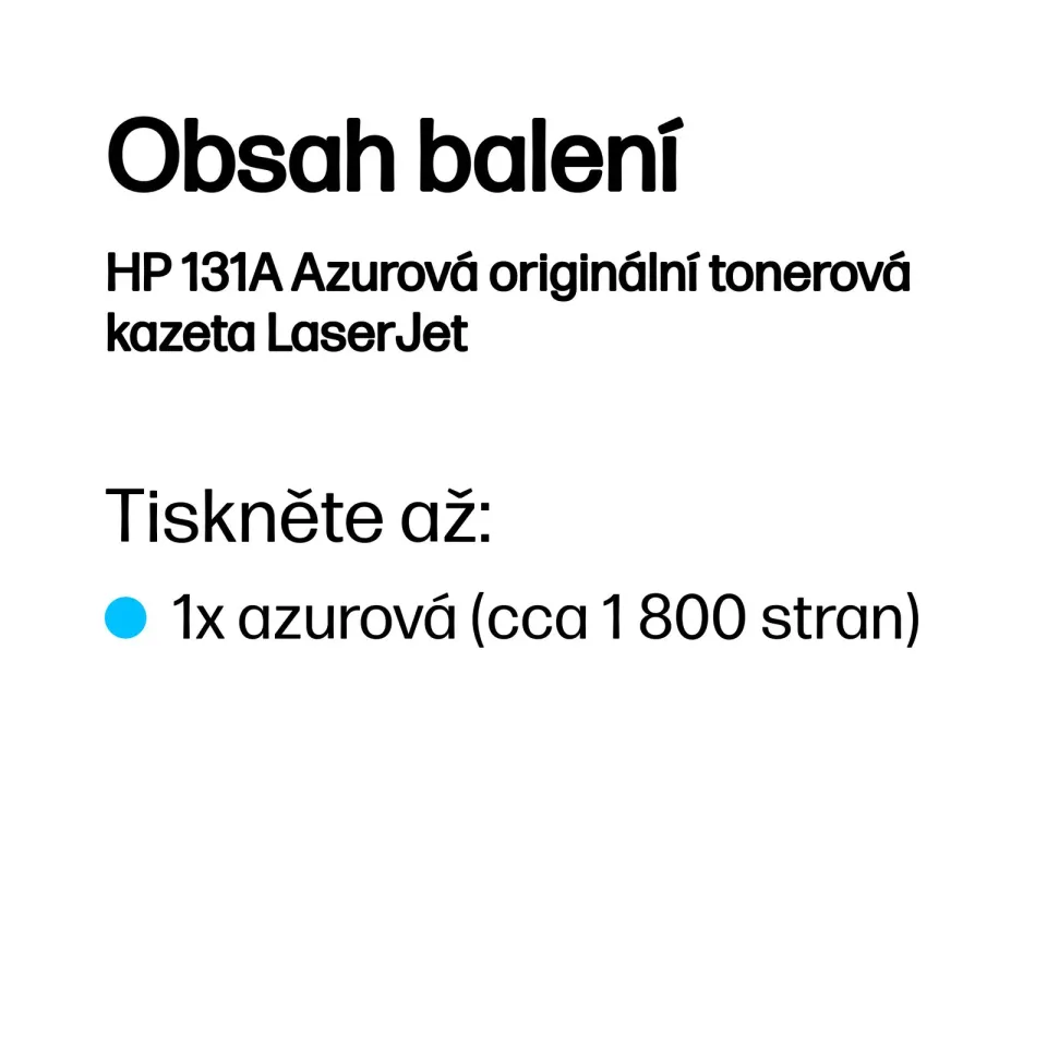 HP CF211A originální toner azurový č.131A cca 1800str. (pro CLJ M251, M276, cyan)