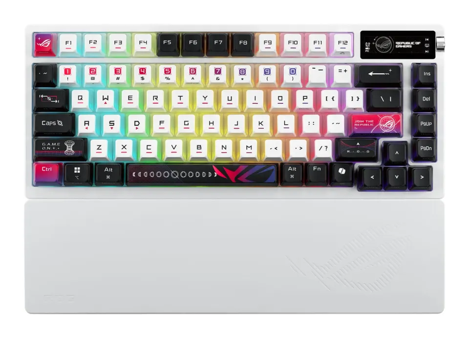 ASUS Klávesnice ROG Azoth X, Mechanická, Bezdrátová BT, RF 2.4GHz, US, bílá