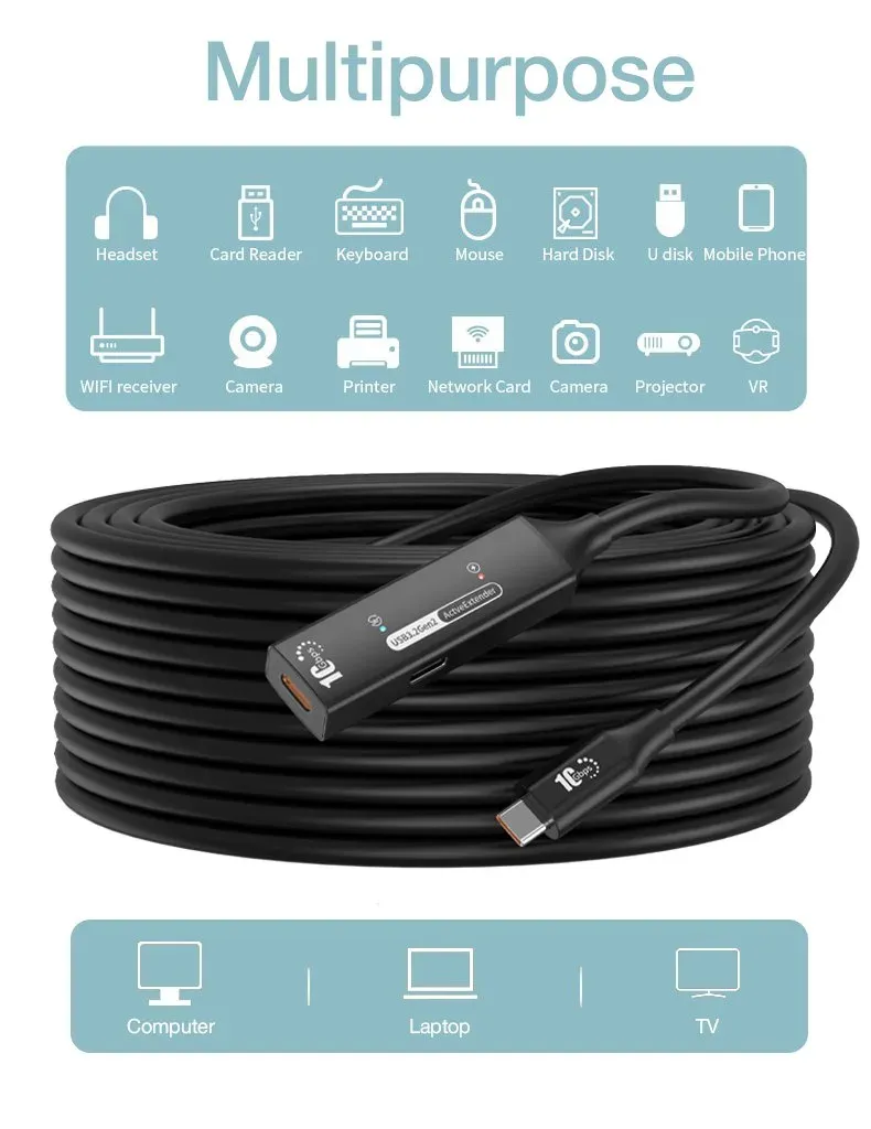 PremiumCord USB-C 3.2 Gen 2 repeater a prodlužovací kabel Male-Female, 10Gbps Al