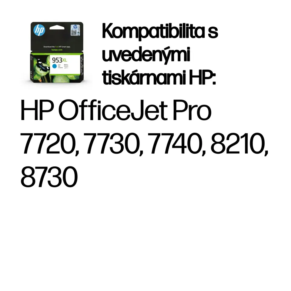 HP F6U16AE náplň č.953XL azurová velká (cyan, cca 1450 stran) (pro OfficeJet Pro 7720, 7740, 8210, 8710,8715, 8720,8725, 8730, 8740