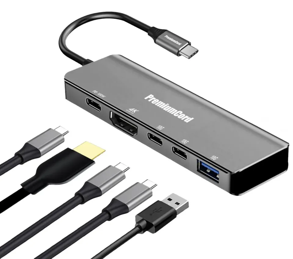 PremiumCord USB-C na 4K@60Hz HDMI + 10G USB3.2 A + 10G 2x USB-C + PD(power deliv